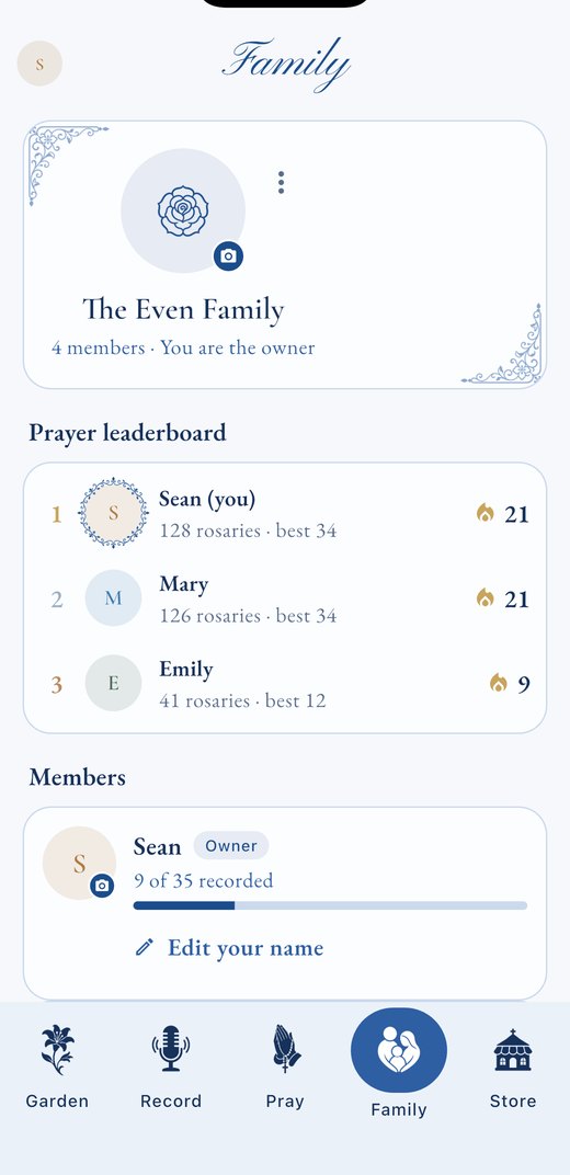 The Family tab — members, leaderboard and voices